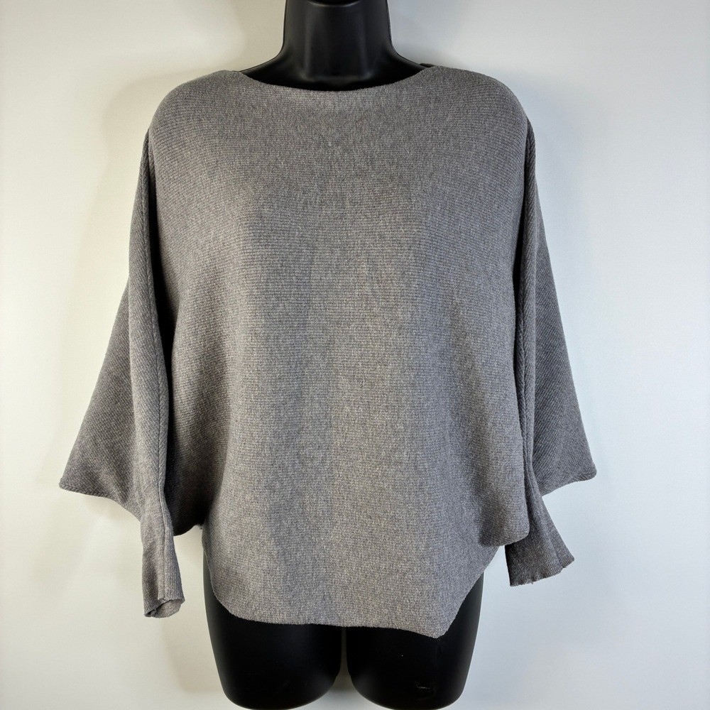 Heathmoor Womens Grey Ribbed Batwing Boatneck Sweater Oversized S/M Heathered‎